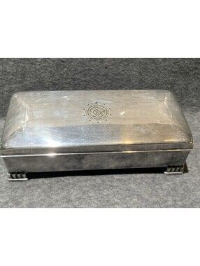 Vintage Poole Silver Co. Silver-Plated Footed Jewelry/Cigarette Box 7”L x 3.5”W